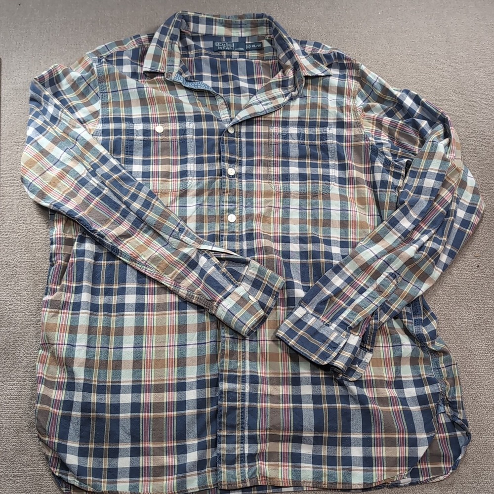 VTG Polo Ralph Lauren Men's Button‎ Shirt Plaid Extra Large Blue Label Xl